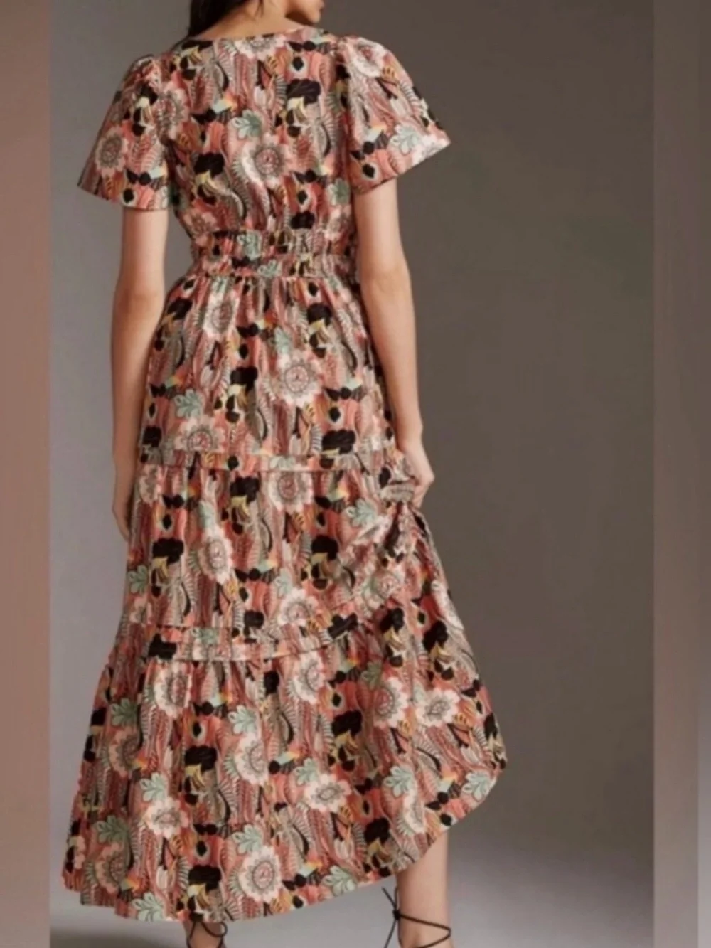 NWT Anthropologie Somerset Tiered Maxi Dress S Pastel Coral Floral Pockets Flowy - Picture 3 of 13